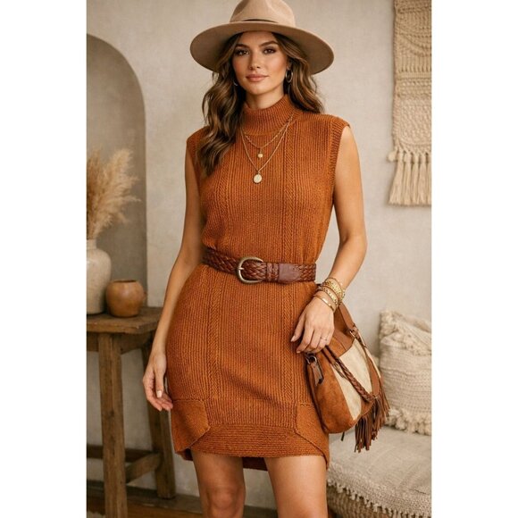 Anthropologie Dresses & Skirts - Anthropologie Women's Medium Mock Neck Sleeveless Ribbed Knit Sweater Mini Dress